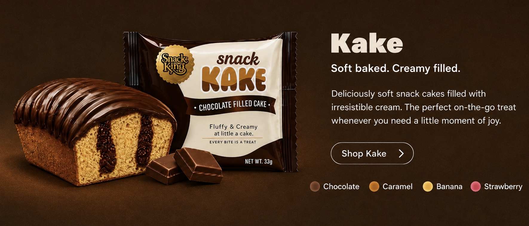 Kake β soft baked chocolate filled Snack KAKE with its wrapper and a sliced cake
